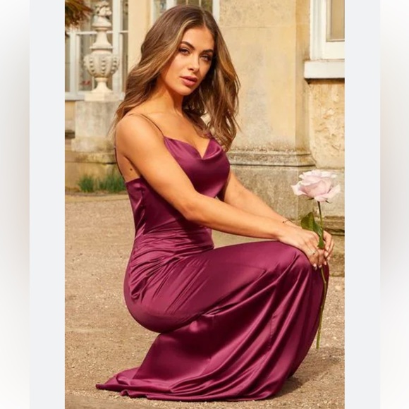 CHRISTINA WU Burgundy Evening Party Wedding Spaghetti Strap Dress - Picture 1 of 11